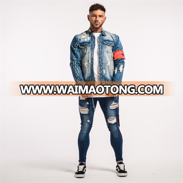 Men denim jacket oem autumn winter jacket mens elastic stretch jean jacket